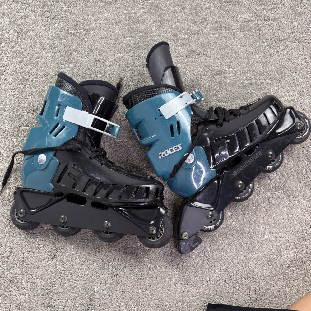Vintage 90s Roces Roadskate ST Louis Inline Skates Mens 8 Black Teal 72mm